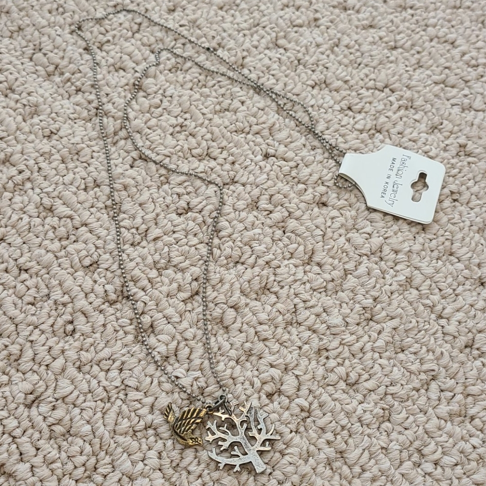 Bird tree long necklace
